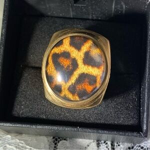 Leopard Print Gold Plated Statement Designer Chunky Ring size 9